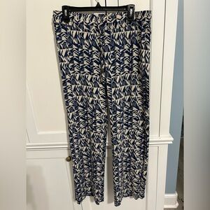 Pull on wide leg blue and cream pants